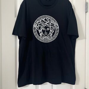 Versace Black Tee with Graphic Print of Medusa